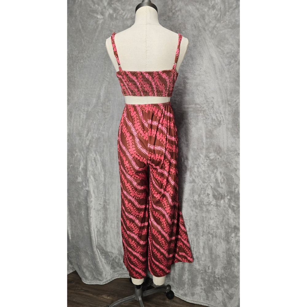Lei Puakenikeni‎ Womens Nikki Jumpsuit XS Brown Pink Floral Sweet Honey Wide Leg - Picture 4 of 9